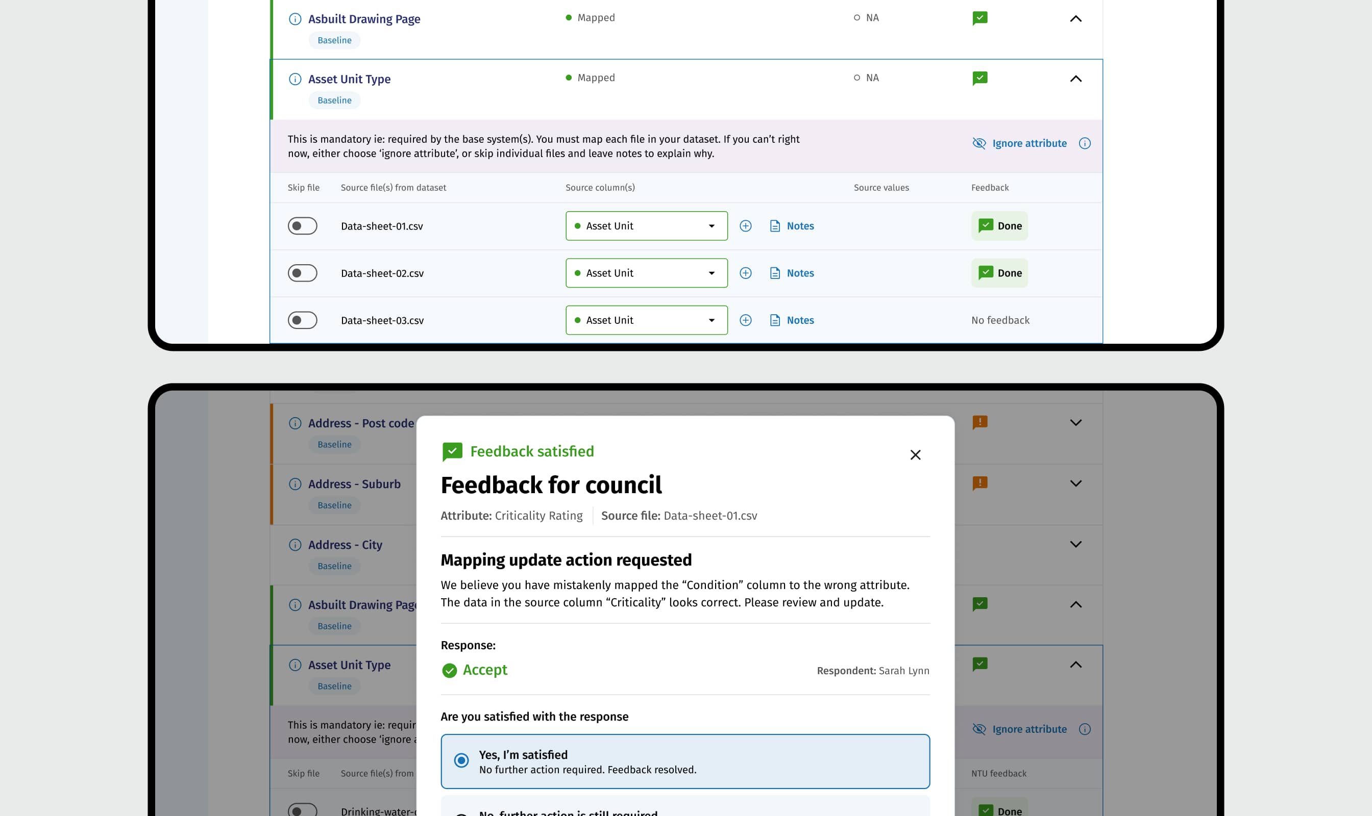 Data specialist feedback inside portal